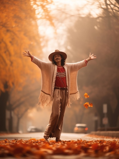 Foto foto de pose dinámica emocional hombre mexicano en otoño