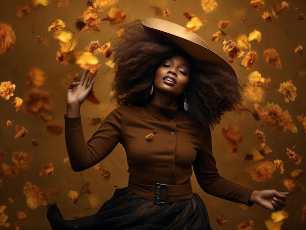 foto de pose dinámica emocional mujer africana en otoño