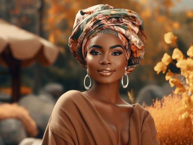 foto de pose dinámica emocional mujer africana en otoño