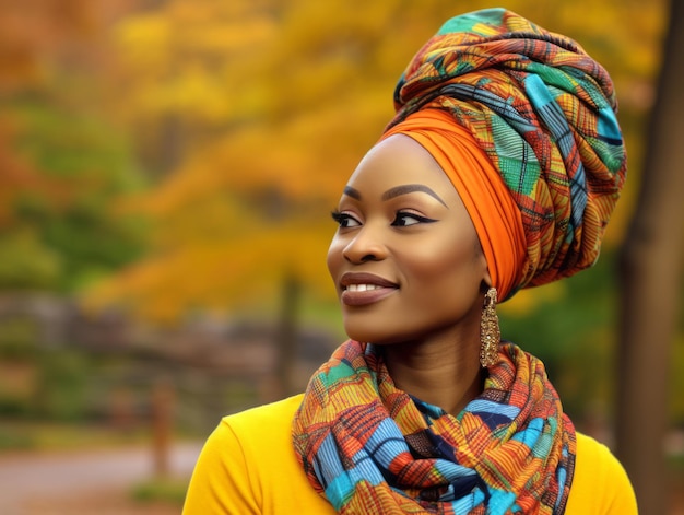 foto de pose dinámica emocional mujer africana en otoño