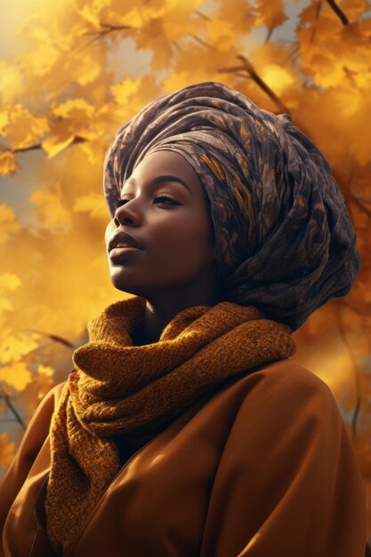 foto de pose dinámica emocional mujer africana en otoño