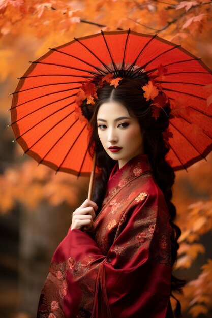 foto de pose dinámica emocional mujer asiática en otoño