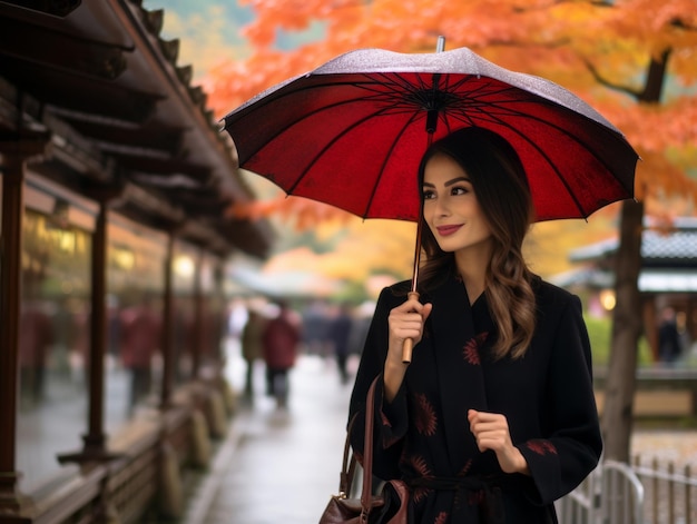 foto de pose dinámica emocional mujer asiática en otoño