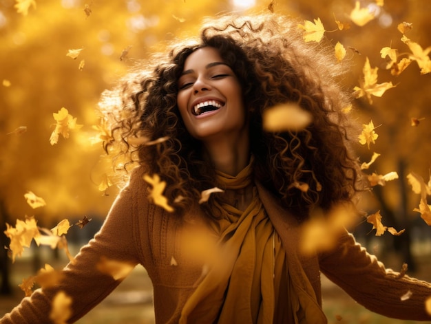 foto de pose dinámica emocional mujer brasileña en otoño