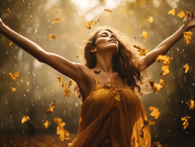 foto de pose dinámica emocional mujer brasileña en otoño