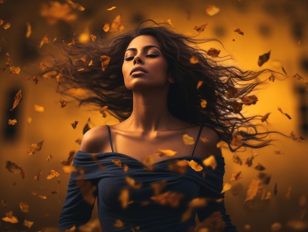 foto de pose dinámica emocional mujer brasileña en otoño