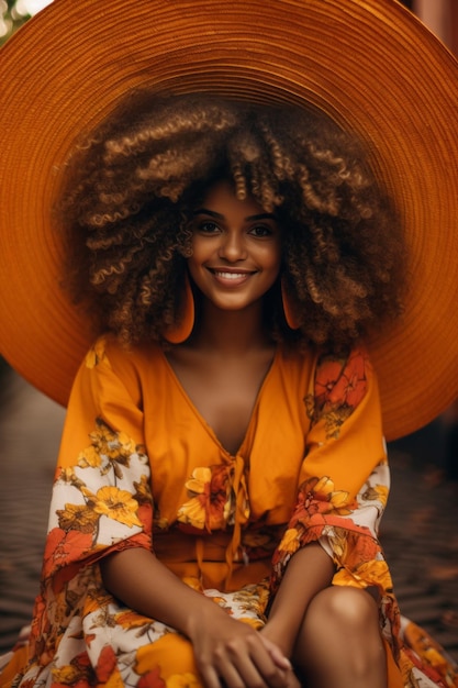 foto de pose dinámica emocional mujer brasileña en otoño