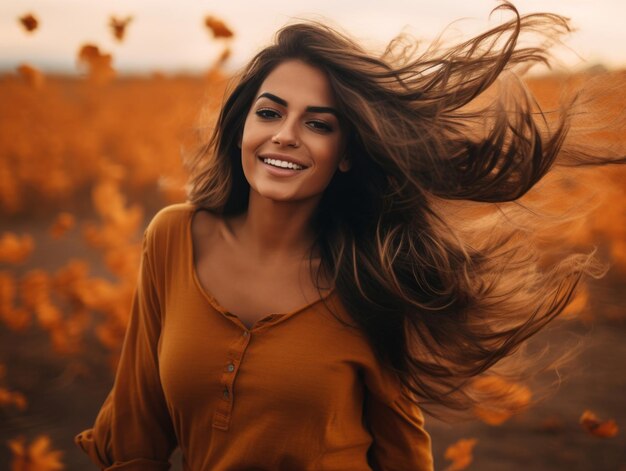 foto de pose dinámica emocional mujer brasileña en otoño