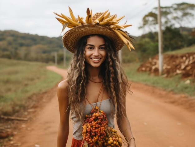 foto de pose dinámica emocional mujer brasileña en otoño