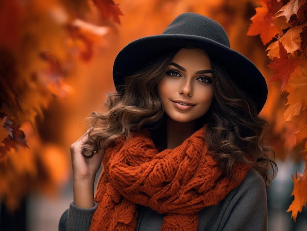 foto de pose dinámica emocional mujer brasileña en otoño