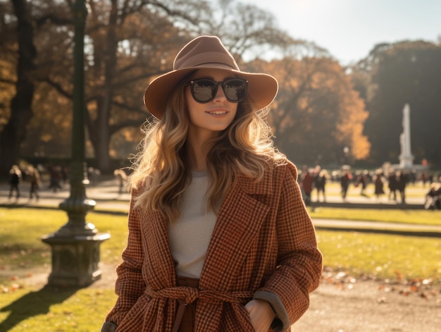 foto de pose dinámica emocional mujer brasileña en otoño