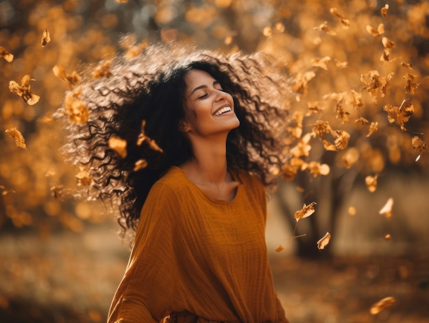 foto de pose dinámica emocional mujer brasileña en otoño