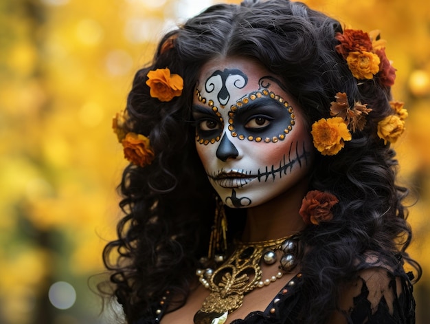 Foto de pose dinámica emocional mujer mexicana en otoño