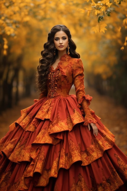 Foto de pose dinámica emocional mujer mexicana en otoño