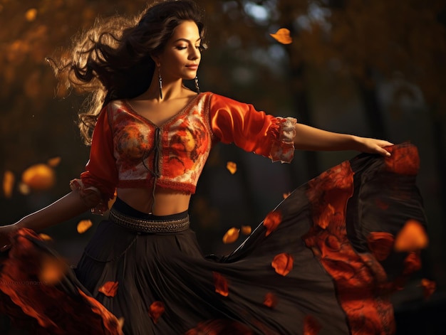 Foto de pose dinámica emocional mujer mexicana en otoño