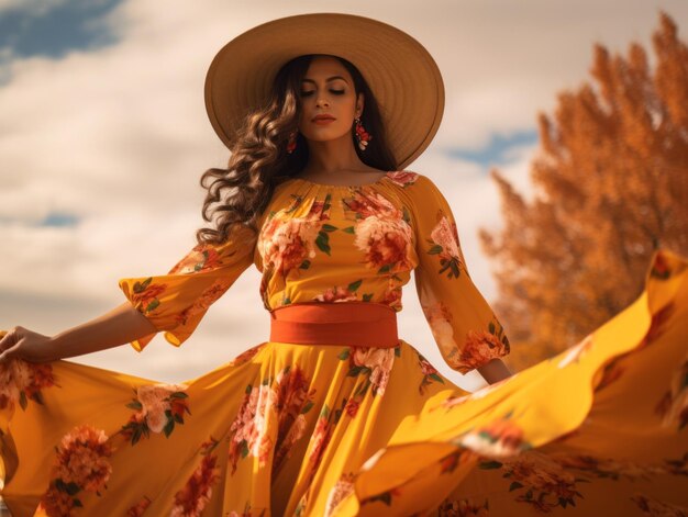 Foto de pose dinámica emocional mujer mexicana en otoño