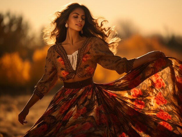 Foto de pose dinámica emocional mujer mexicana en otoño