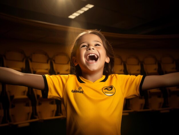 Foto de pose dinámica emocional niño brasileño en la escuela