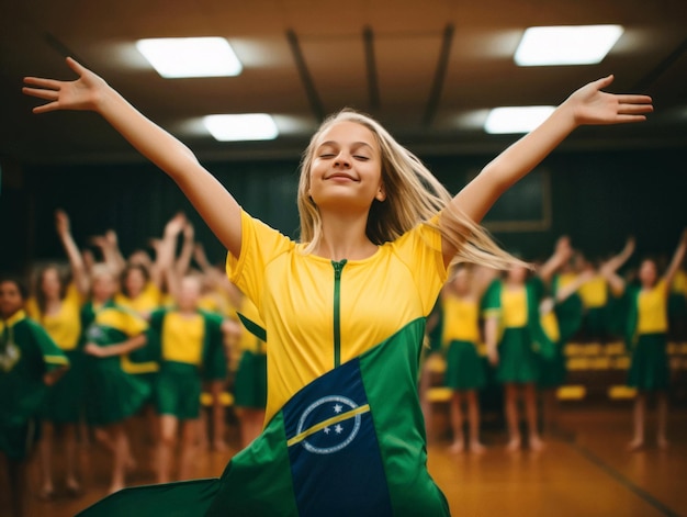 Foto de pose dinámica emocional niño brasileño en la escuela