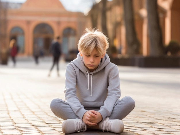 foto de pose dinámica emocional niño europeo en la escuela