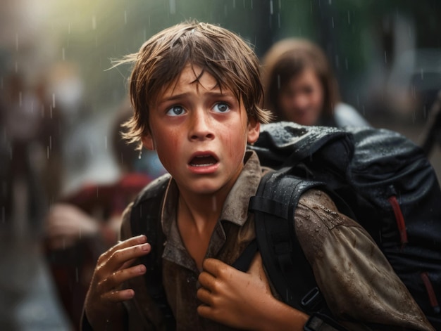 foto de pose dinámica emocional niño europeo en la escuela