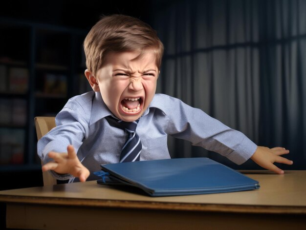 foto de pose dinámica emocional niño mexicano en la escuela