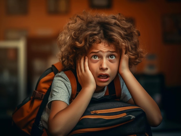 Foto foto de pose dinámica emocional niño mexicano en la escuela