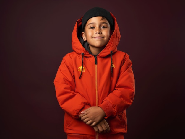 foto de pose dinámica emocional niño mexicano en la escuela