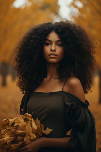 Foto foto de una pose emocional dinámica de una mujer brasileña en otoño