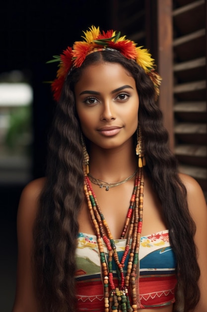 foto de una pose emocional dinámica de una mujer brasileña en otoño