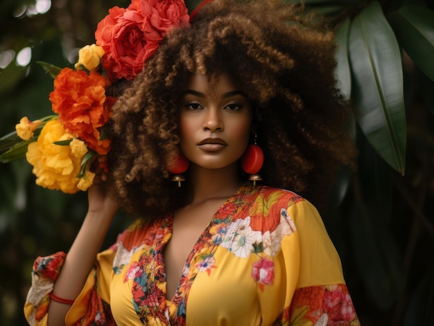 foto de una pose emocional dinámica de una mujer brasileña en otoño