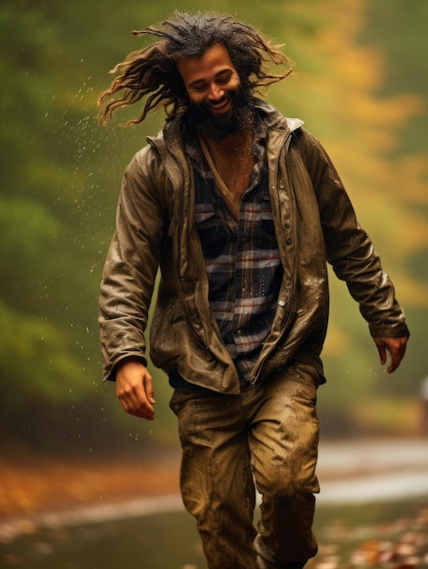 foto de una postura emocional dinámica hombre brasileño en otoño