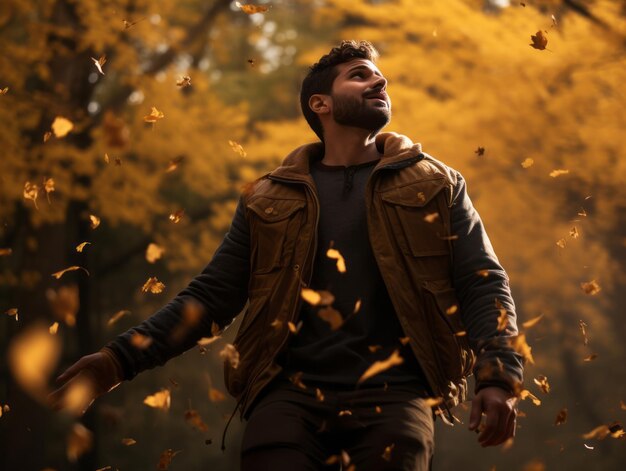 foto de una postura emocional dinámica hombre brasileño en otoño