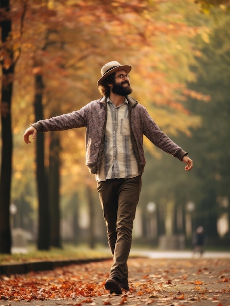 foto de una postura emocional dinámica hombre brasileño en otoño