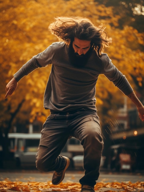 foto de una postura emocional dinámica hombre brasileño en otoño