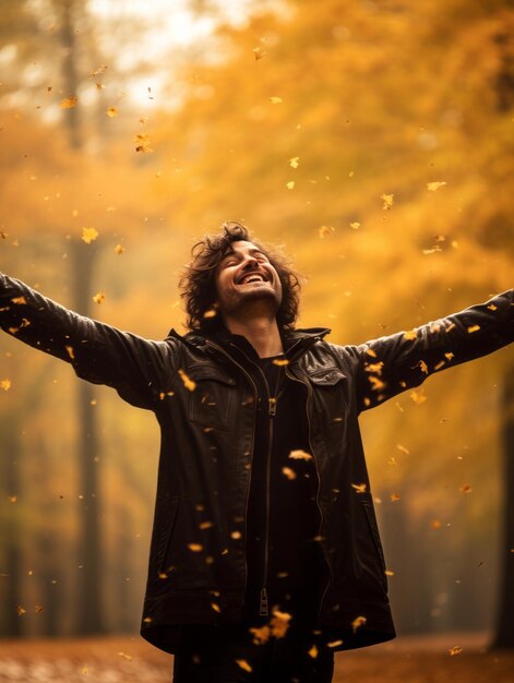 foto de una postura emocional dinámica hombre brasileño en otoño