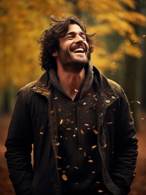 foto de una postura emocional dinámica hombre brasileño en otoño