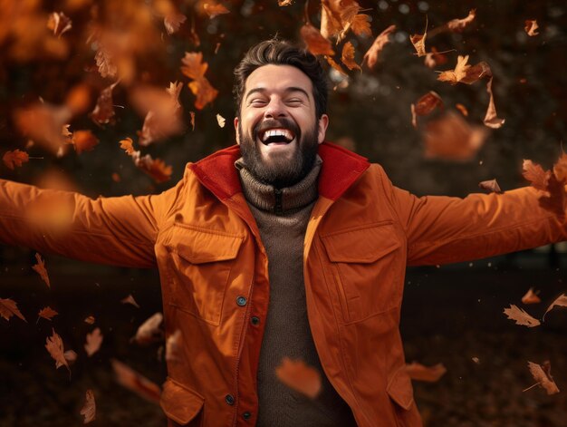 Foto foto de una postura emocional dinámica hombre brasileño en otoño