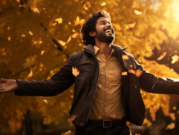 foto de una postura emocional dinámica hombre indio en fondo de otoño