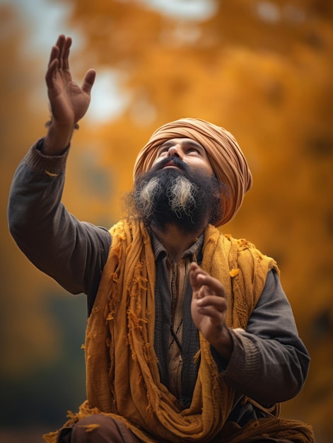 foto de una postura emocional dinámica hombre indio en fondo de otoño