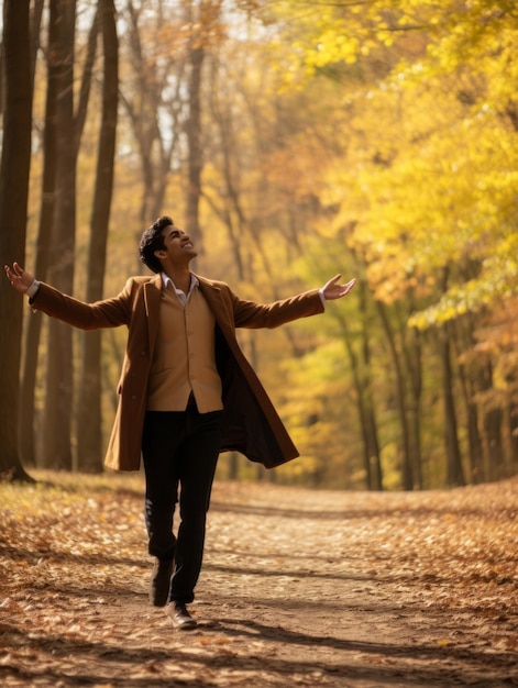 foto de una postura emocional dinámica hombre indio en fondo de otoño