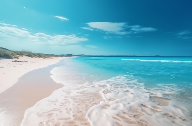 Foto praia de areia branca com céu azul