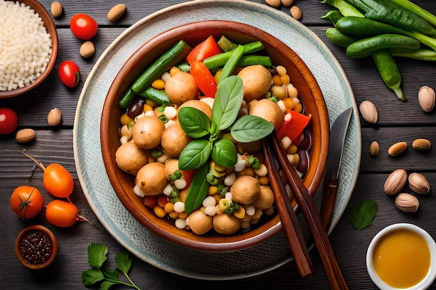 foto prato de tigela de Buda com legumes e leguminosas