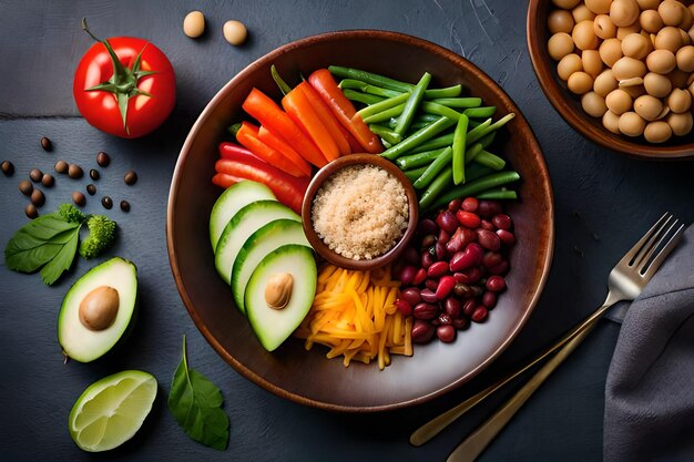 Foto foto prato de tigela de buda com legumes e leguminosas