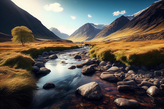 Foto Precioso paisaje de valle de montaña