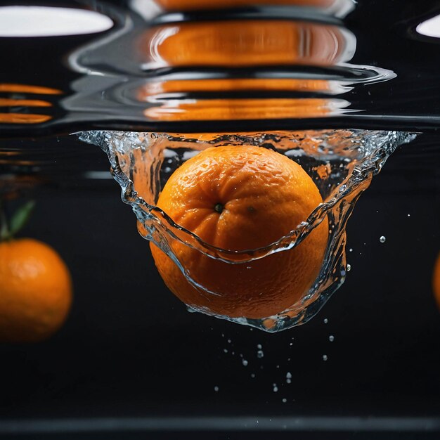 Foto Premium Frutas de Laranja Maduras Espalhando Com Água Fresca Modelo de Anúncio de Fundo