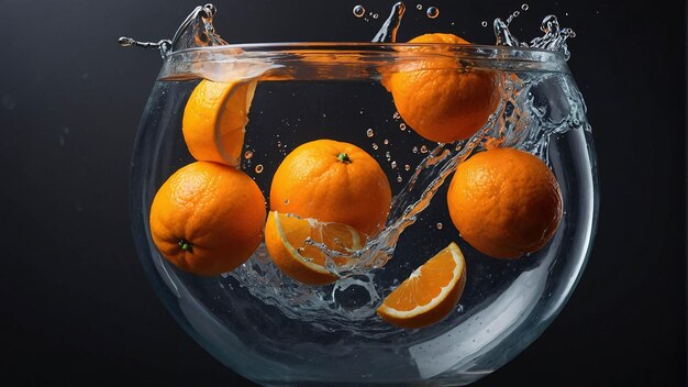 Foto Premium reife Orangenfrüchte mit frischem Wasser Hintergrundwerbung Vorlage