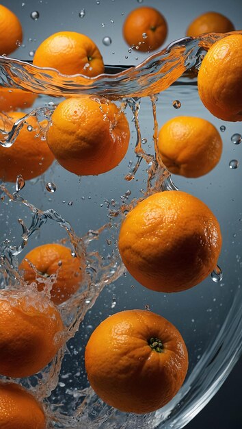 Foto foto premium reife orangenfrüchte mit frischem wasser hintergrundwerbung vorlage