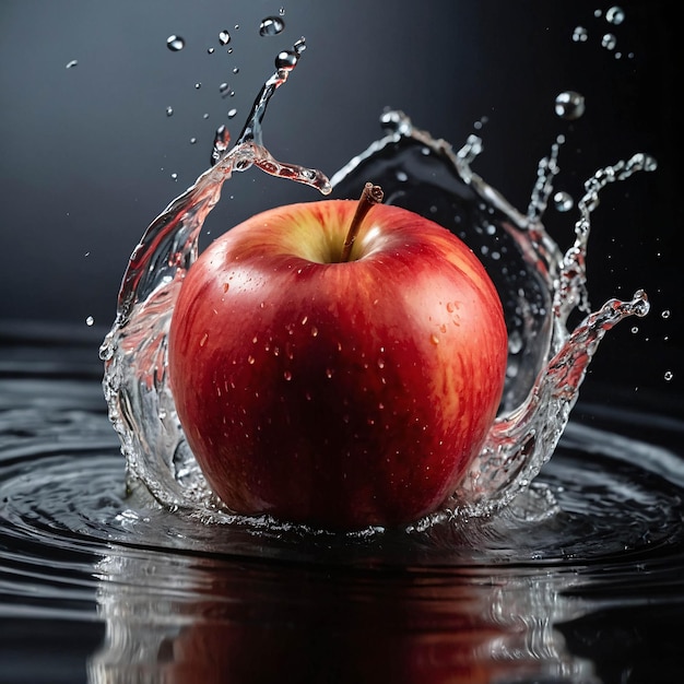 Foto Premium Rot Apfel Spritzen mit Wasser Frisch Hintergrund Werbung Vorlage