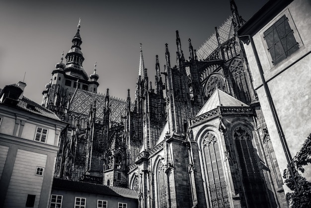 Foto preto e branco da Catedral de São Vito Vista da fachada oriental Praga República Checa
